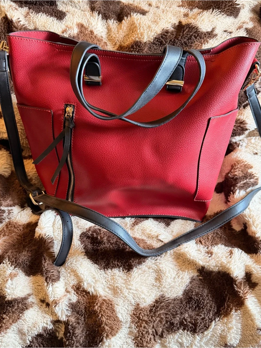 Classic Red Tote Handbag with Black Straps